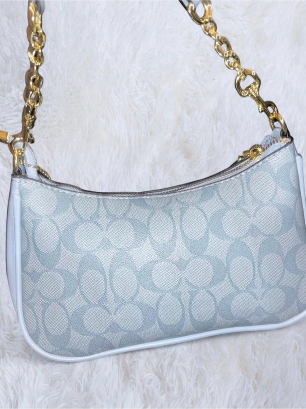 Coach Signature Shoulder Bag in Pale Blue with White Trim - Picture 8 of 8